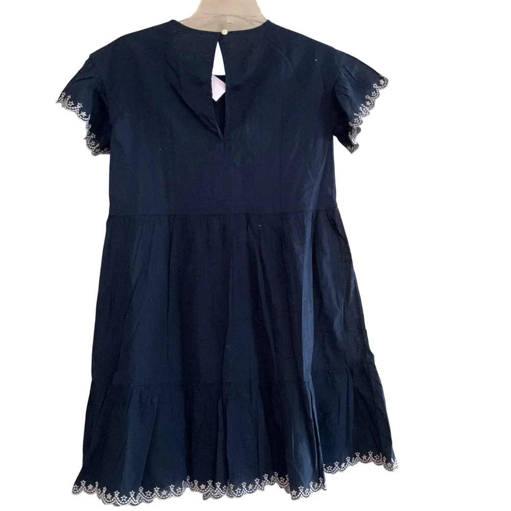 New Crewcuts J Crew Girls‎ Navy Blue Star Embroidered Tiered Dress S 14 Nautical